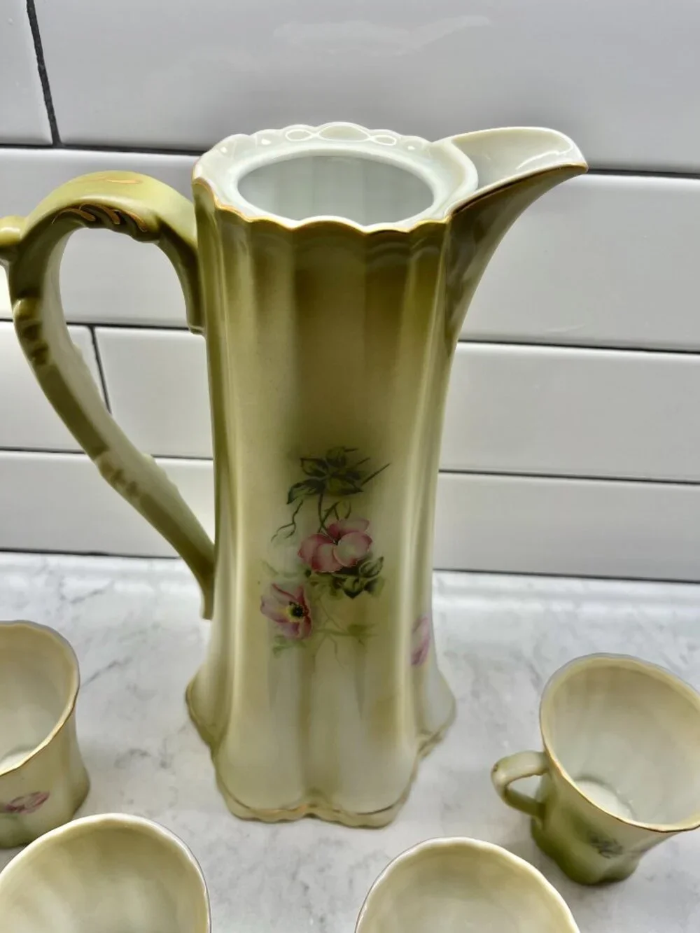 Vintage Nippon Chocolate/Coffee Pot and 4 Cups